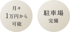 月々1万円から可能 駐車場 完備